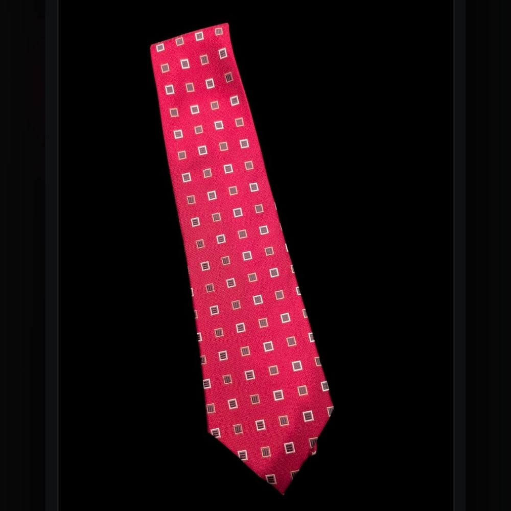 Geoffrey Beene Red and White Geometric Tie